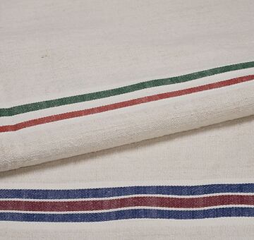 Handwoven vintage linen fabric with woven stripe, natural 100% linen
